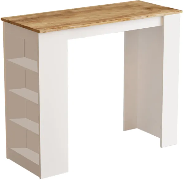 NORDVÄRK ST1 barbord med 3 hyllor - vit och naturlig melamin (120x51,6)